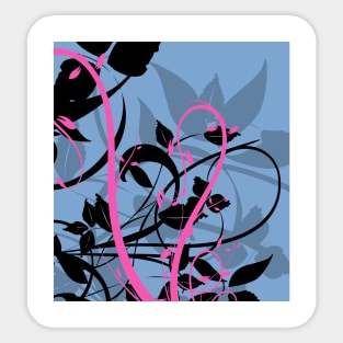 Blue and Pink Silhouette Floral Shadow Art Sticker